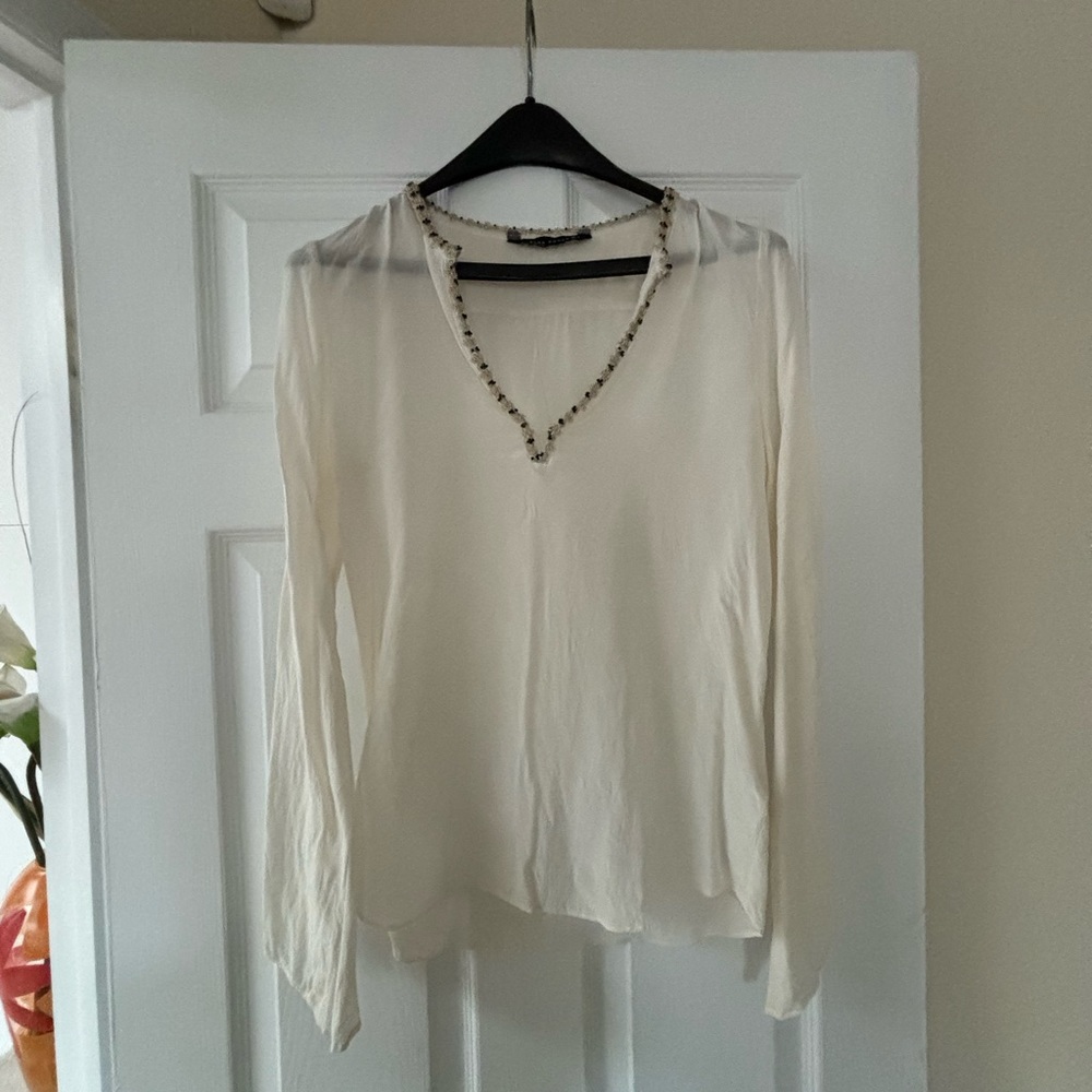 ZARA beaded collar, off-white 100 mulberry silk shirt